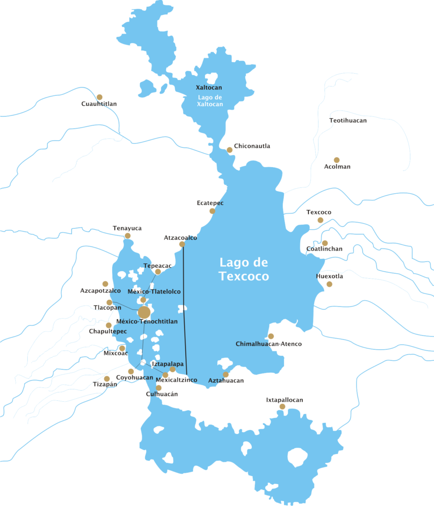 Graphic map of Lake Texcoco, including Tenochtitlan.